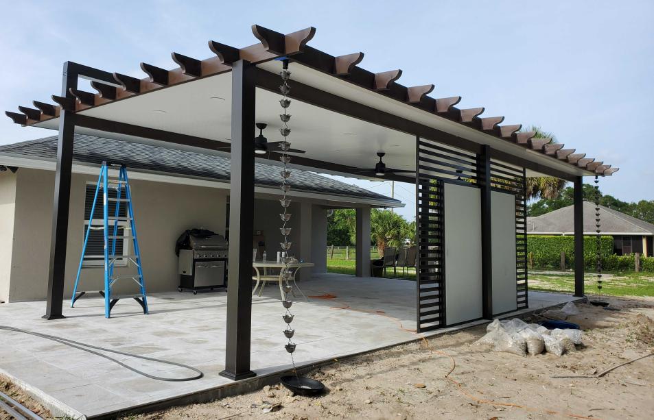 Wooden simulation terrace with 3 fans and LED lights