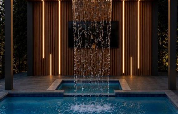 Pérgola 14x16 con iluminación y cascada de agua Un espacio diseñado para que tu patio sea 
