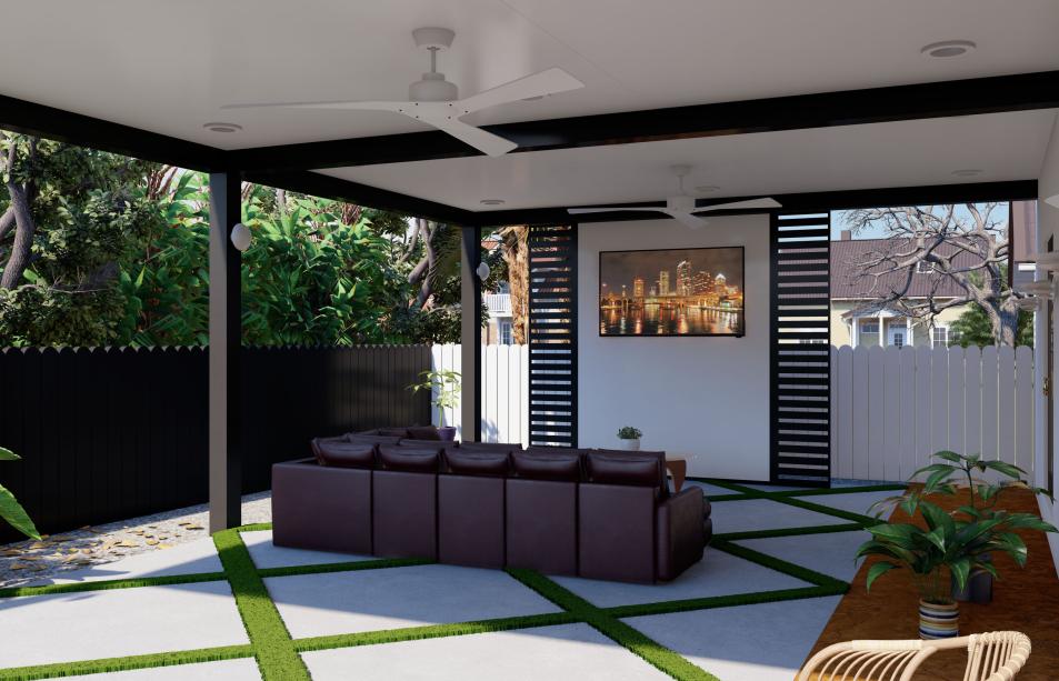 Modern aluminum terrace with ceiling fans