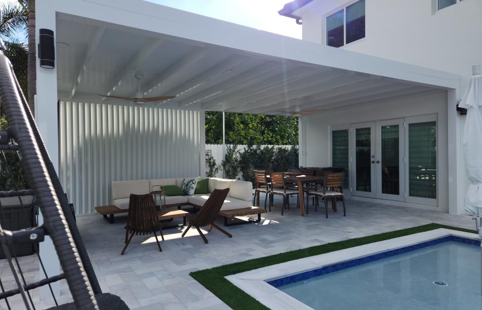 Modern white aluminum terrace with insolated walls