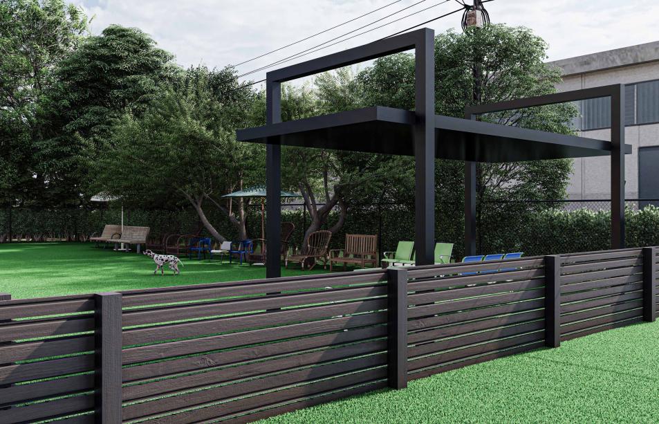 two aluminum pergolas without walls, one black and the other white