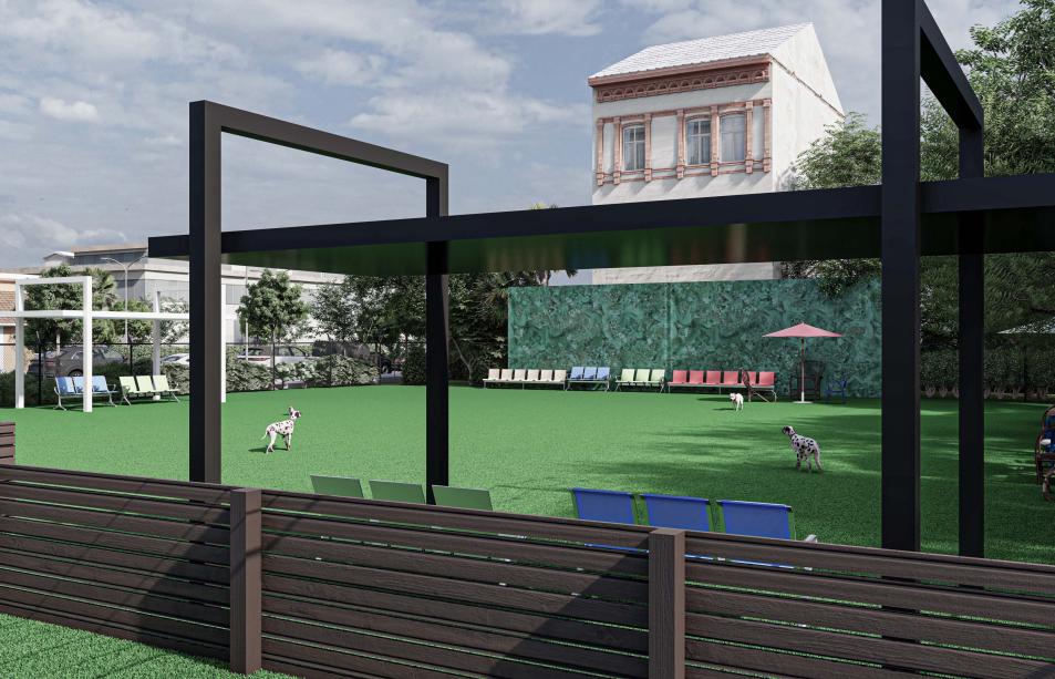 two aluminum pergolas without walls, one black and the other white