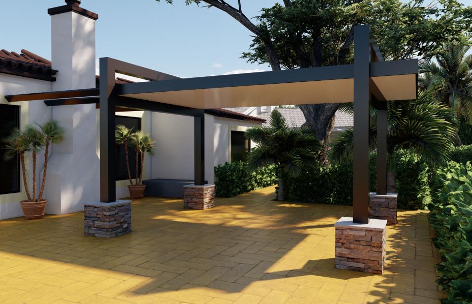 Modern pergola with stone reinforced columns