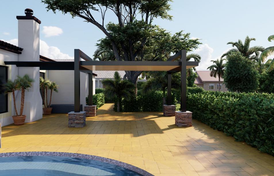 Modern pergola with stone reinforced columns