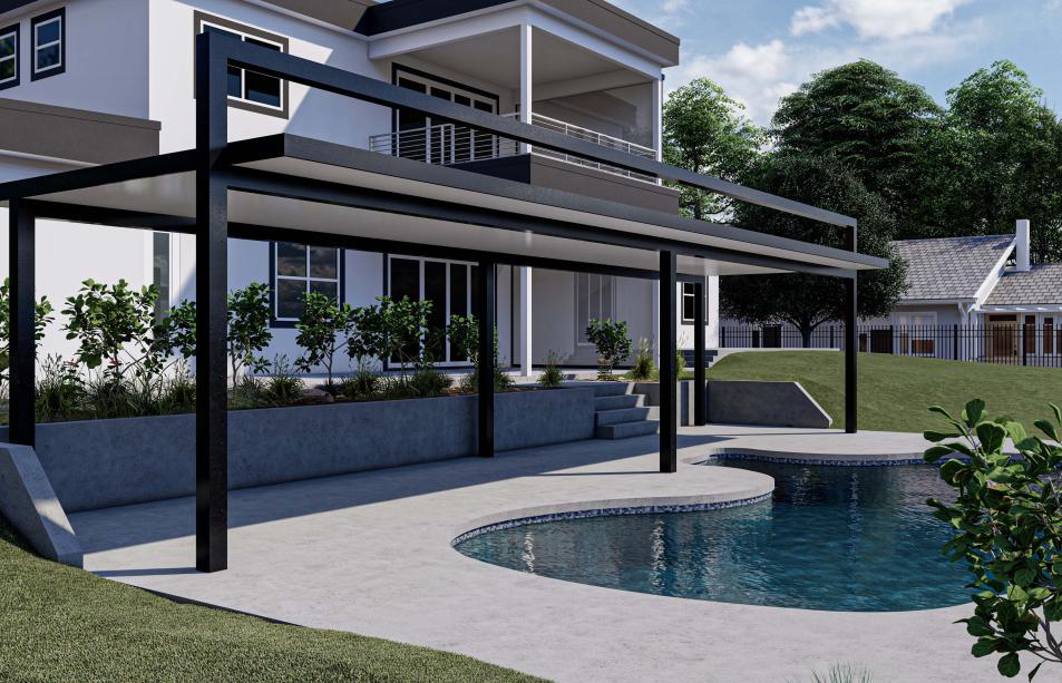 modern pergola with six columns and led lighting system