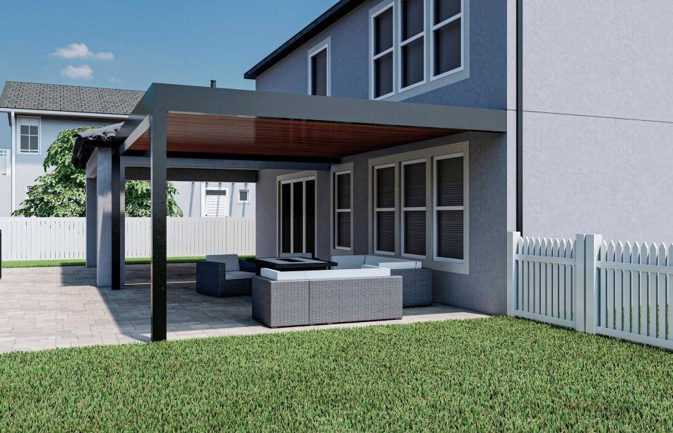 aluminum terrace with wood-colored roof