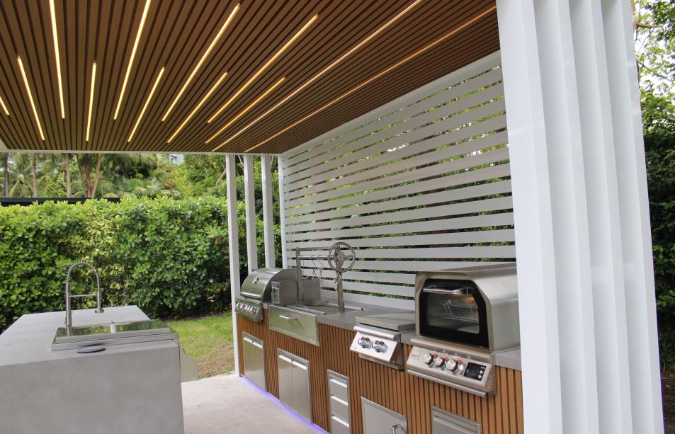 cantilever pergola with outdoor kitchen